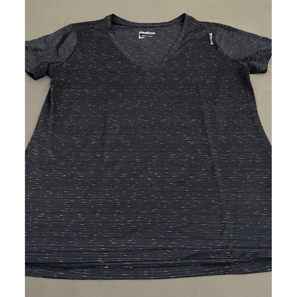 Reebok Athletic Shirt Womens Size Large Blue/ Pink Short Sleeve V-Neck SpeedWick - Picture 4 of 12